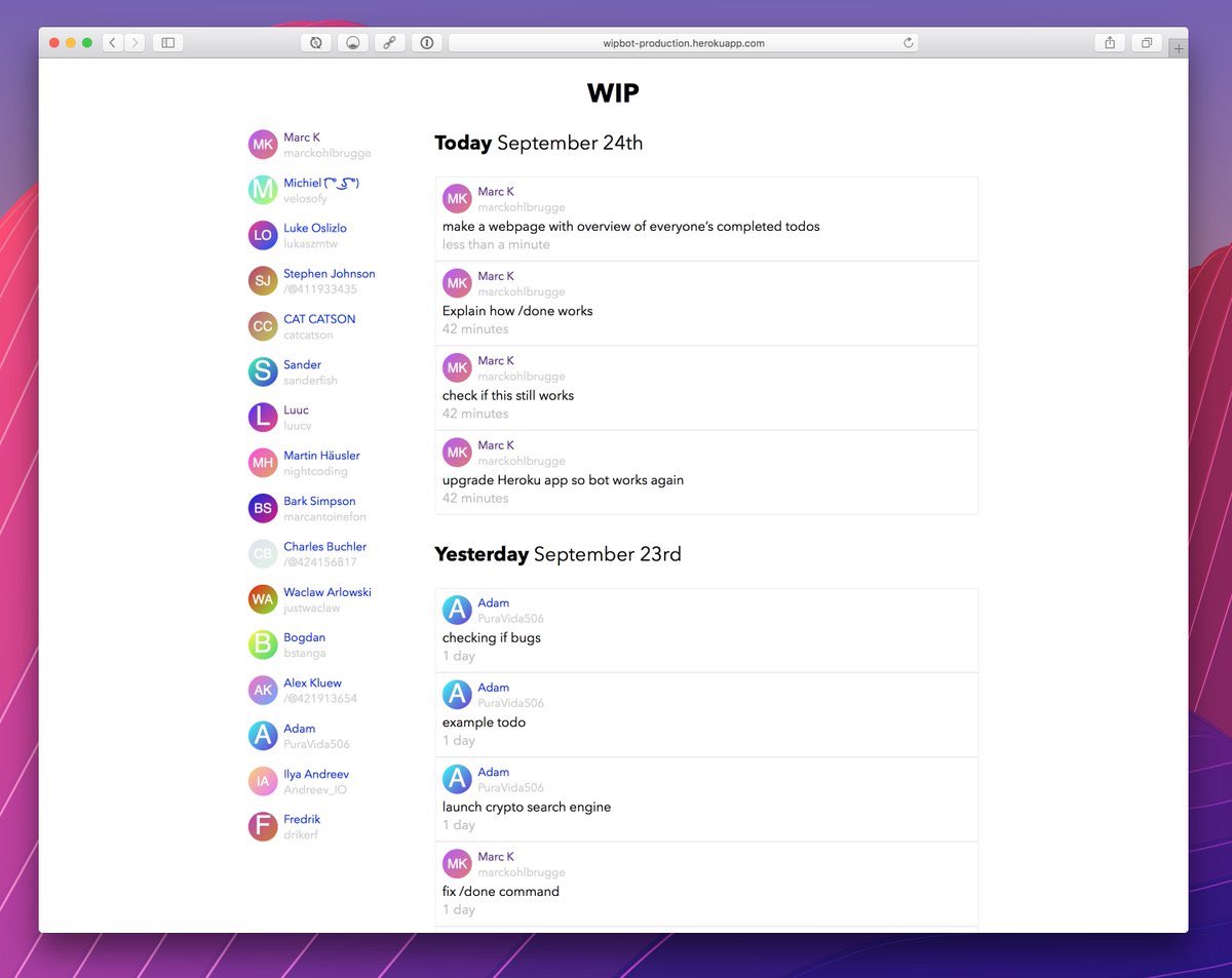 The early WIP Telegram group